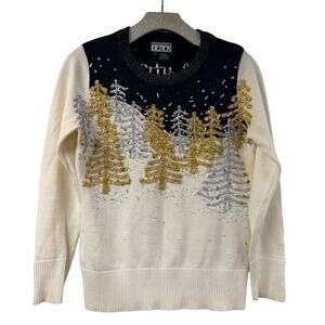 Not So Ugly Christmas Sweater Berek Black White Gold Trees S Crewneck Snow VTG